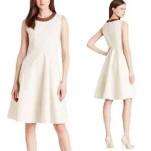 Kate Spade Havana Leather Trim Fit And Flare Khaki Dress Size 10